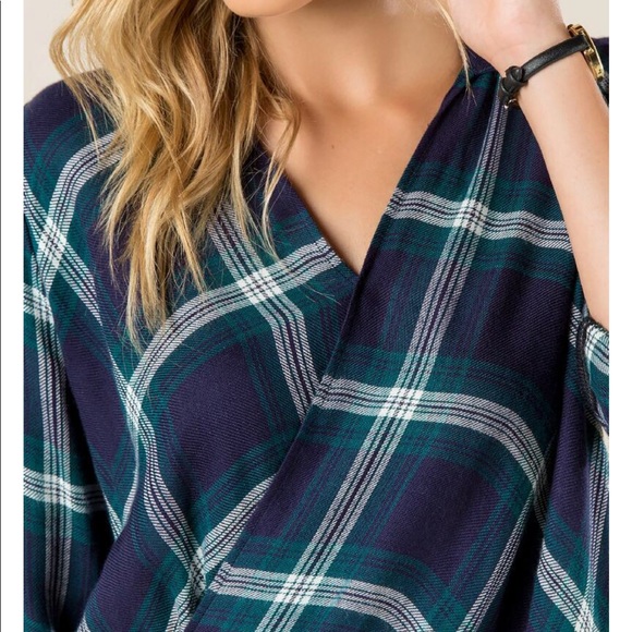 • Plaid Wrap Top Green and Blue - Picture 6 of 14